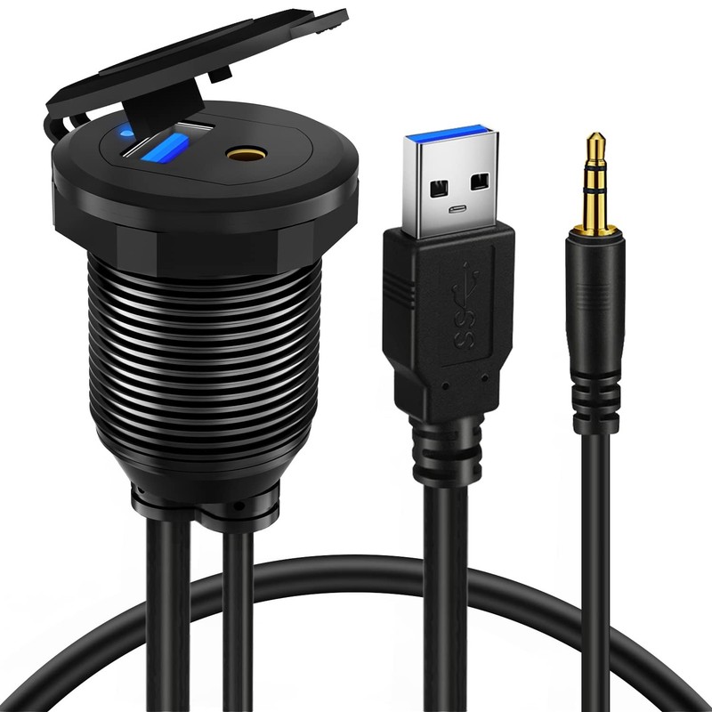 Alloy USB 3.0 AUX DC3.5mm Port Car Mount Flush Cable for Car Boat Motorcycle ... gallery