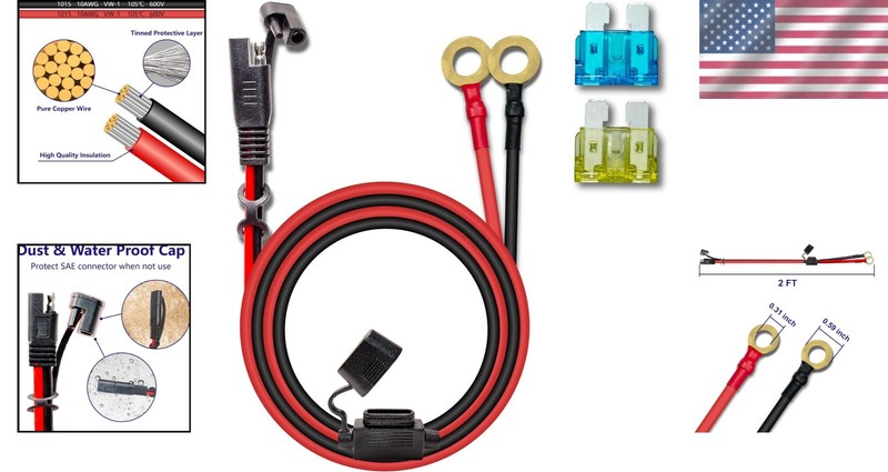 Heavy Duty 10AWG 2FT Charger Cable SAE to O Ring for Reliable Charging Solutions gallery