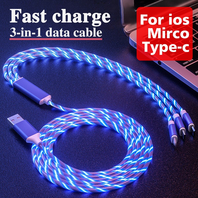 US3 in 1 LED Light Up Fast Charging Charger Cable Cord For iPhone Android Type C gallery