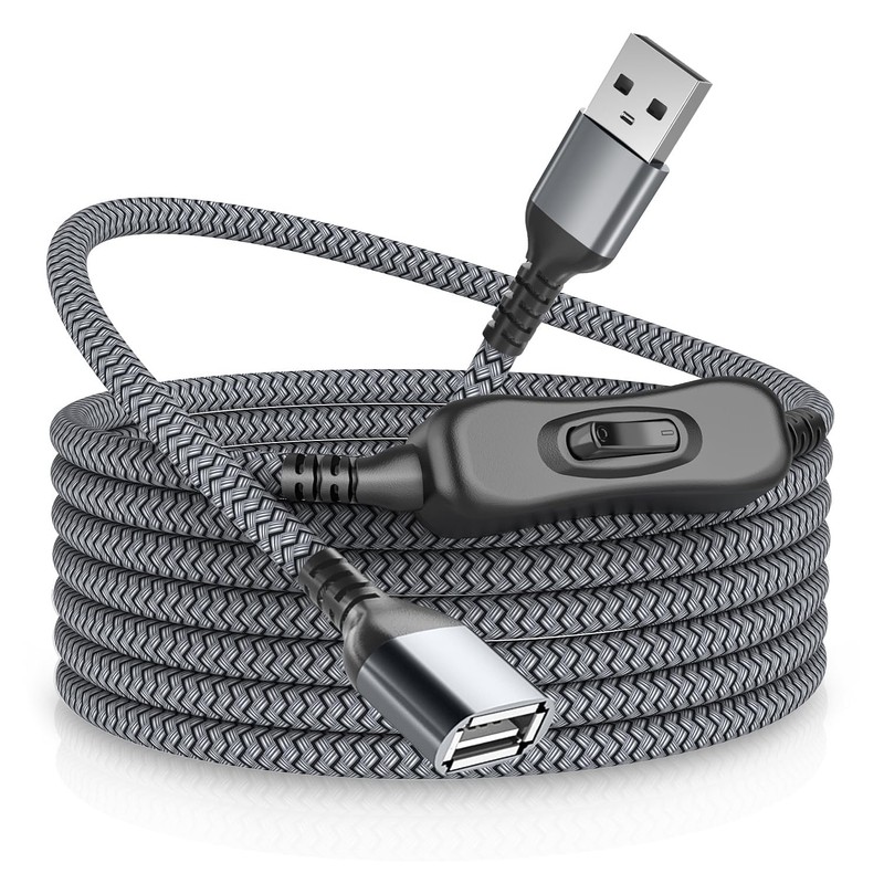 RUXELY USB Extension Cable with On/Off Switch 10Ft,Type a Male to Female Power