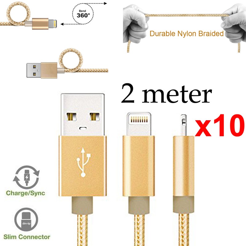 10 2m for Apple iPhone 7 8 SE X 11 12 Pro Max XR iPad Nylon data charger cable