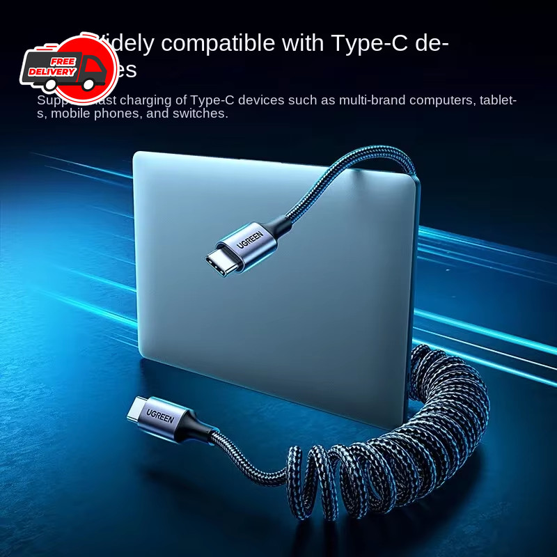 UGREEN 100W USB-C Car Cable Coiled Spring Type-C PD Fast Charging Data Sync gallery