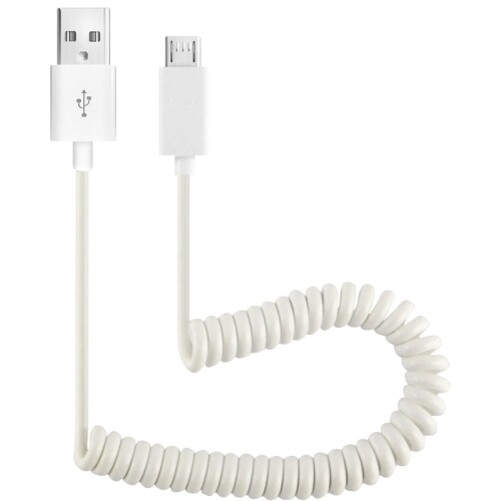 Coiled USB Cable MicroUSB Charger Cord Power Wire Sync White for SmartPhones gallery