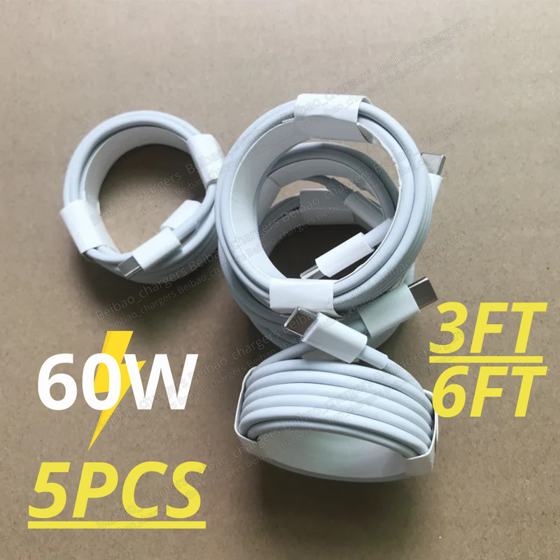 5Pcs USB C To USB C 60W PD Fast Charger Cord Dual Type C Charging Data Cable Lot