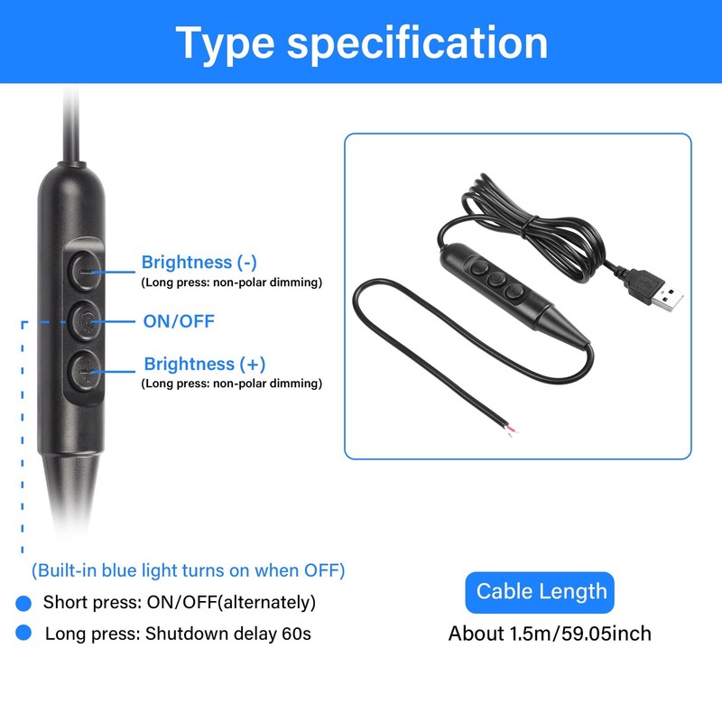 5 PCS 1.5m 4.9Ft USB Male With On/Off Switch To Stripped Ends Power Cable gallery