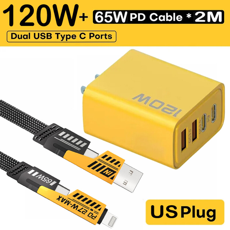 120W USB-C PD Fast Wall Charger Type C Cable For iPhone 15 Pro Max 15 Plus