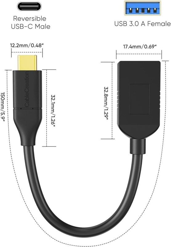 2-Pack USB Female to USB C Adapter 0.5FT/0.15m, Braided USB C to USB A Female... gallery