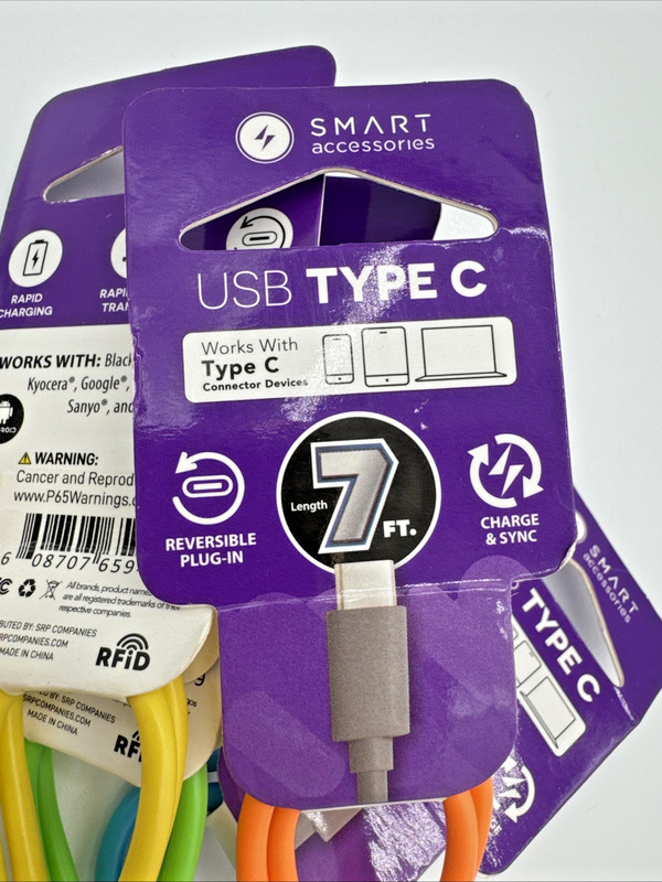 Set of 4-1-Orange, Yellow, Green, Blue USB Type C Charge and Sync Cords NWT New gallery