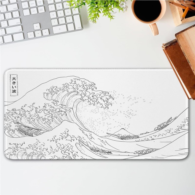 Large Gaming Mouse Pad with Stitched Edges,Non-Slip Base Desk Pad,White Wave ... gallery