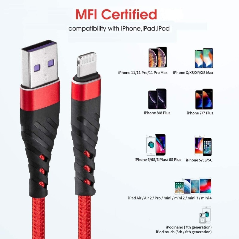 Braided Fast Charger Cable Heavy Duty USB lot Cord For iPhone 14 13 12 11 X XR 8 gallery