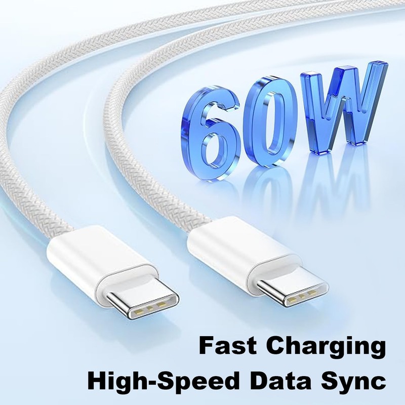 3/6/10FT USB C Cable 60W Type C To Type C PD Fast Charger For iPhone15 16 17 Lot gallery