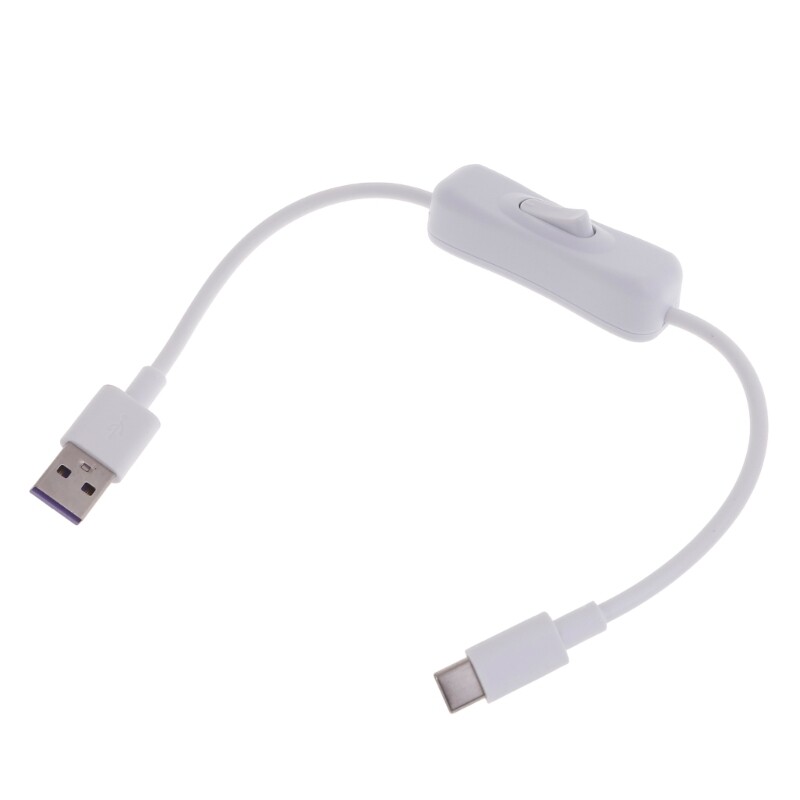 High-Speed White Type-C USB Cable with On/Off Switch for Phones and Tablets