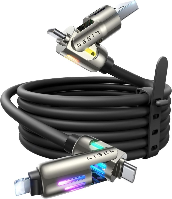 240W Chubby USB C to USB C, 4 in 1 Charging Cable (6.6FT) with Light, USB A/C to gallery