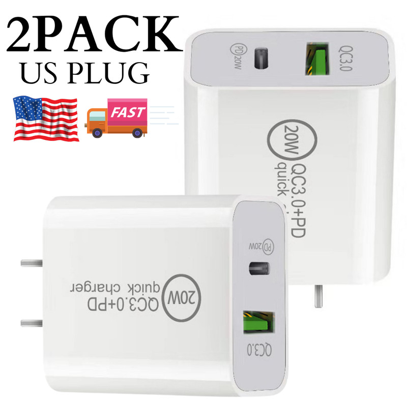 QC 3.0 20W PD Fast Charger Block USB C Power Adapter For iPhone Android Samsung