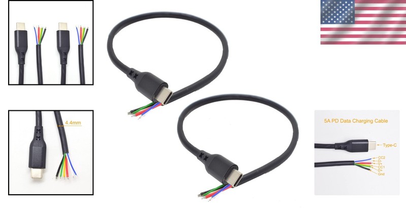 USB C Male 5A Power Cable - 2 Pack of 1FT DIY 6 Pin Pigtails for Versatile Use gallery