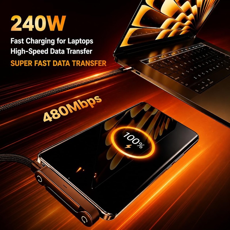 240W Fast Charging Cable With USB C A Adapter Multi Charging Cord Wire 6.56ft gallery