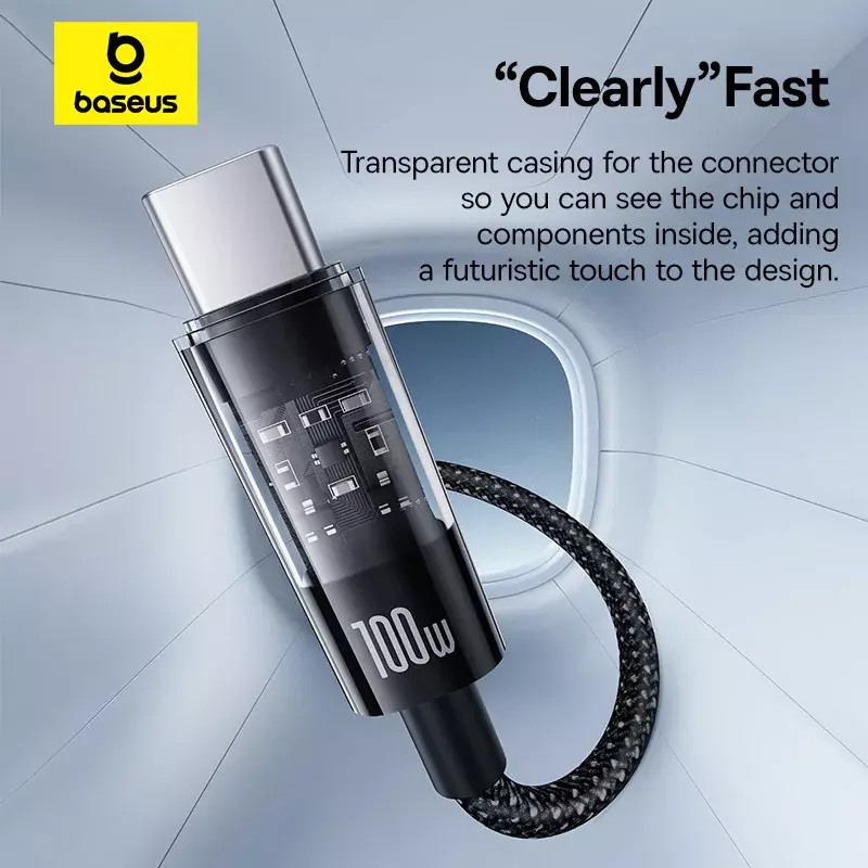 Baseus Transparent 100W Type C Cable For iPhone 16 15 USB C PD Fast Charging gallery