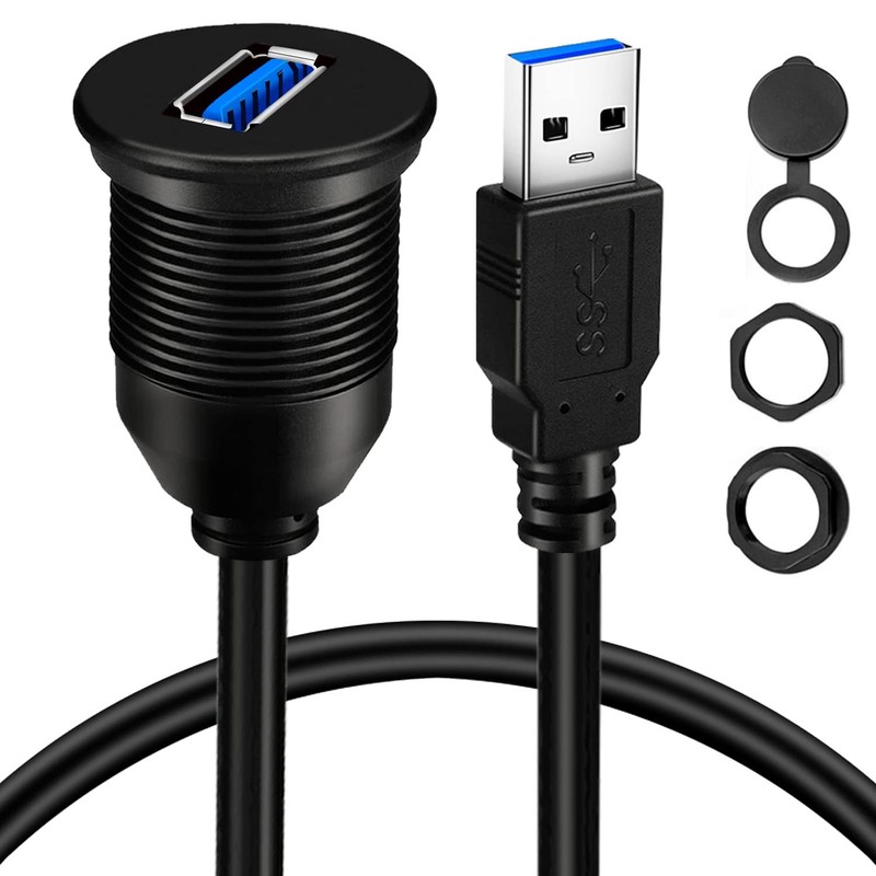 BATIGE Single Port USB 3.0 Male to Female AUX Car Mount Flush Cable 1ft