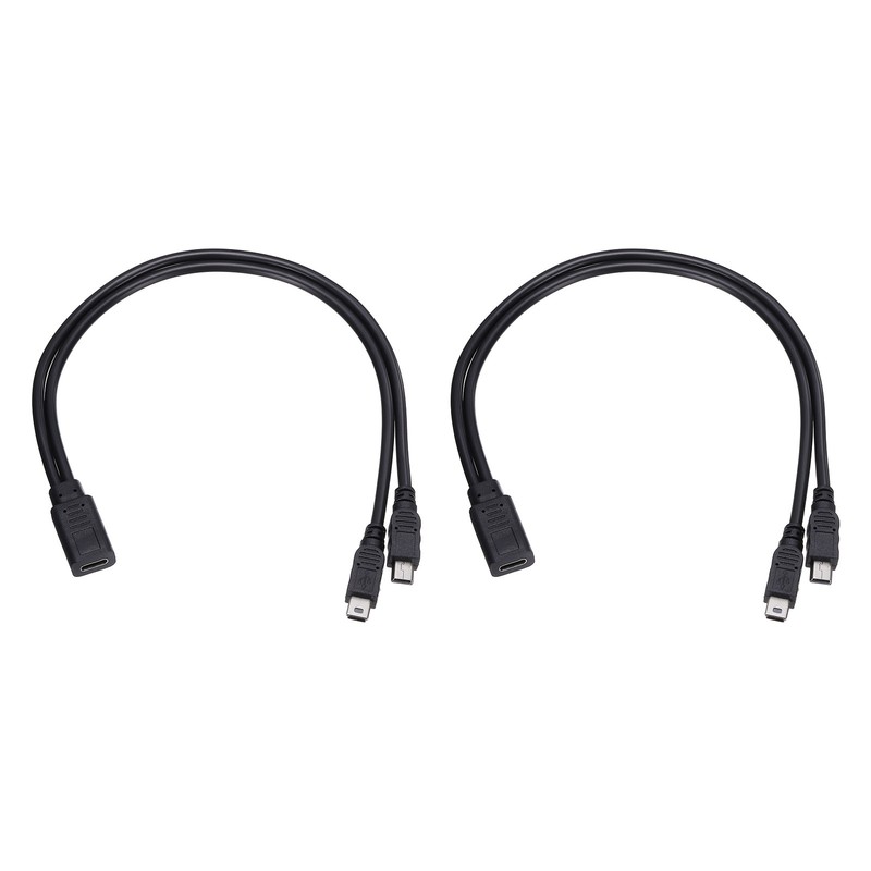 2Pcs Type C Female to Mini USB Male 2 in 1 Splitter 11.8″
