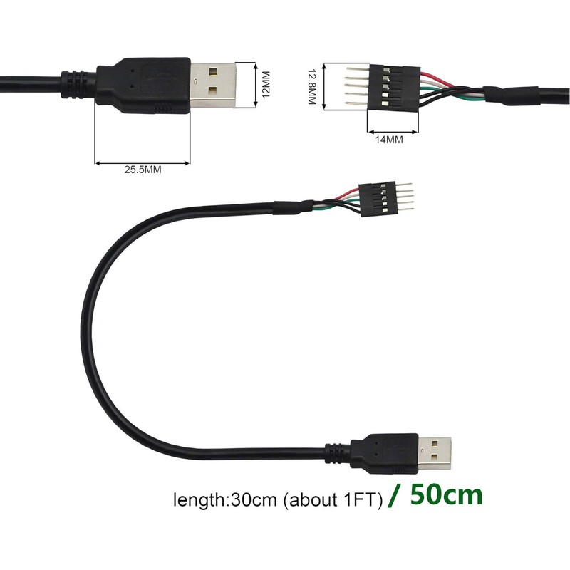 10x Dupont IDC 5-Pin Motherboard Header to USB 2.0 A Male Extender Adapter Cable gallery