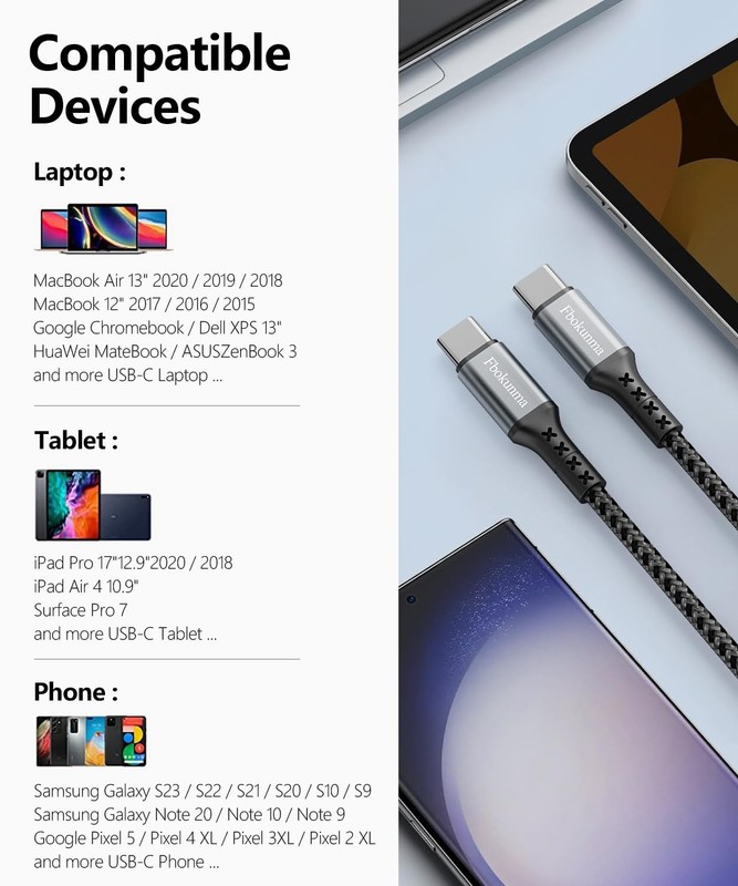 Fbokunma Short USB C to USB C Cable 1.5FT 2Pack, 60W Fast Charging Type C Cha... gallery