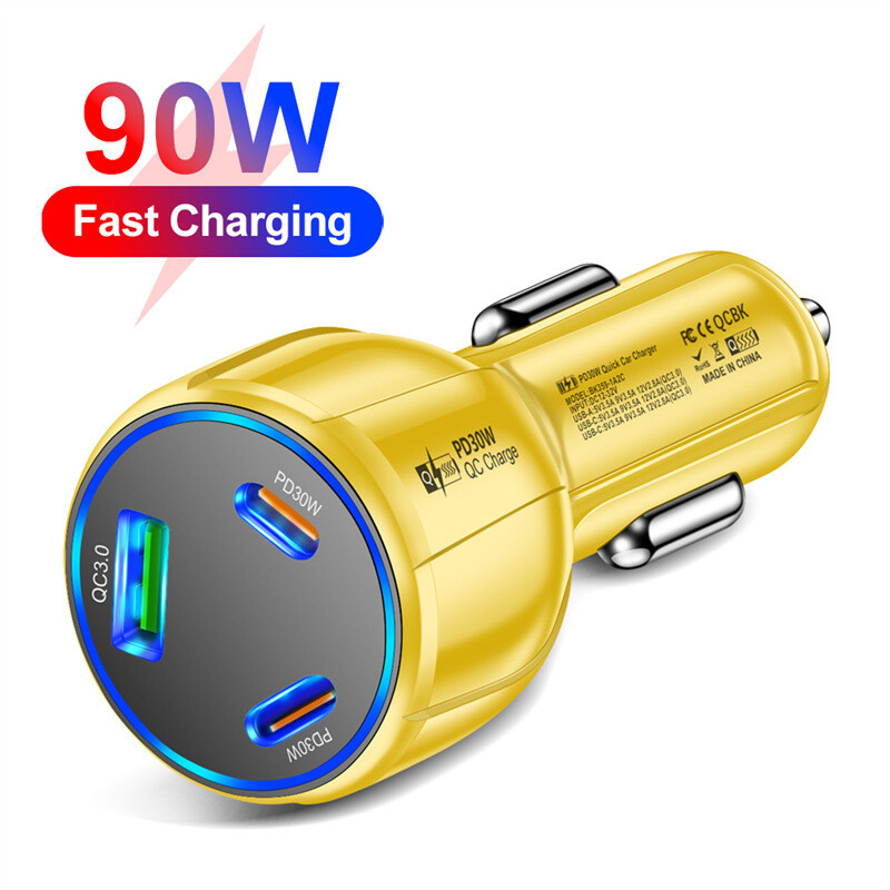 90W Type C Fast Car Charger 3-Port Adapter For Samsung Galaxy A16 A26 A36 A56 5G