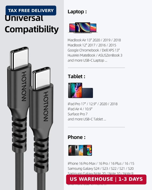 Short USB C to C Cable 0.5FT 3Pack, 6inch USB-C 60W Fast Charging Cords for iPho gallery