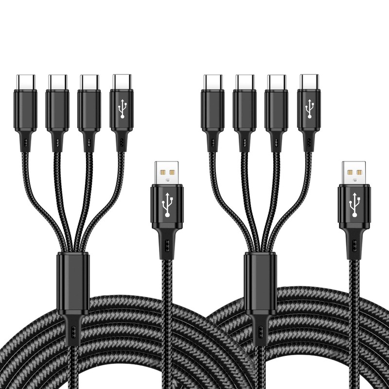 2 Pack 4FT USB C Multi Charging Cable 4 in 1 C Splitter Nylon Braided Wire