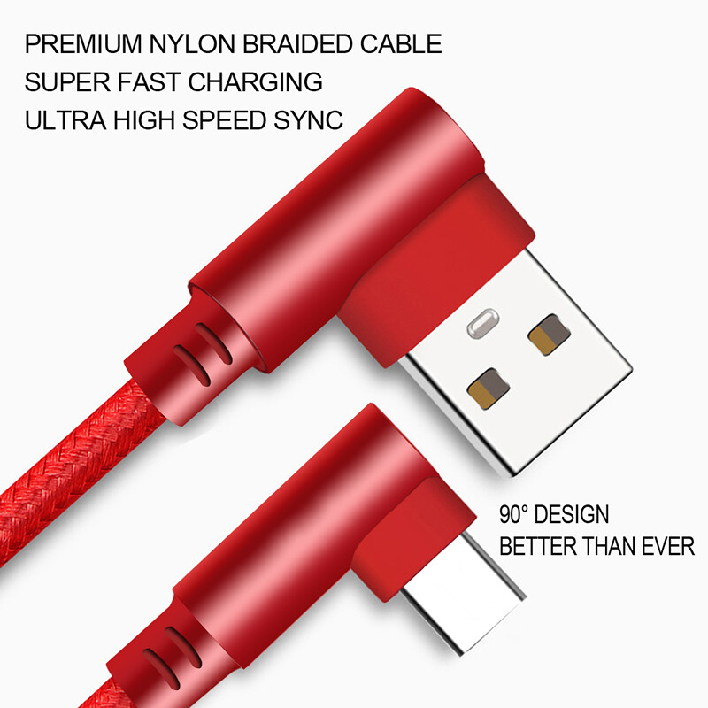 Type C 90 Degree Braided USB C Fast Charging Cable Data Sync For Samsung Huawei gallery