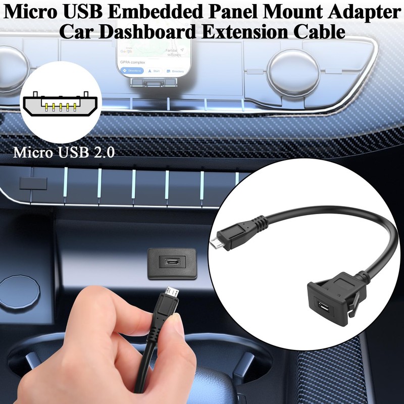 Micro USB Square Snap On Mount Adapter Short Cable Male To Female 30cm Cord gallery
