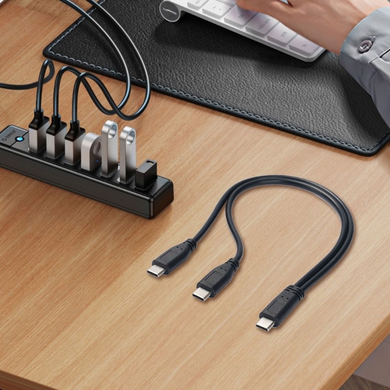30cm USB Type C to Two Type C Male Cable Fast Speed Charging Cord for Phones gallery