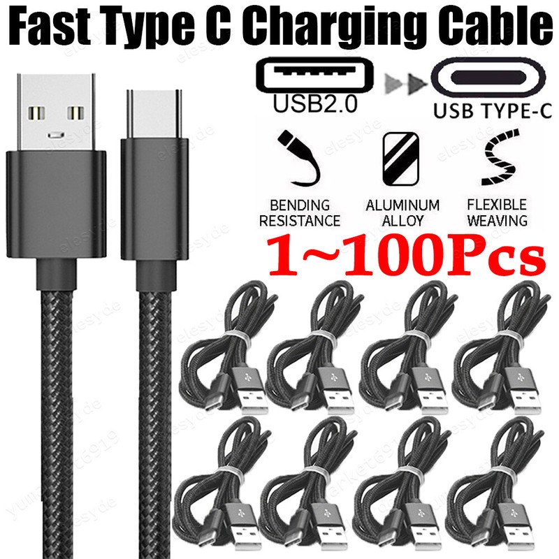 USB-C Type-C Nylon Braided Rope Data Sync Charger Charging Cable Cord Lot
