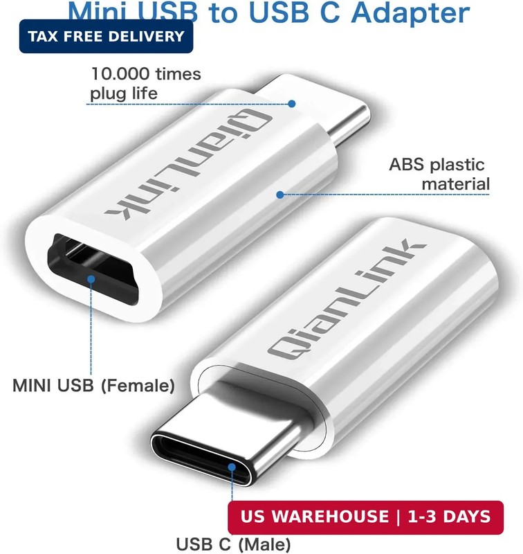 Mini USB to USB C Adapter, (2-Pack) Mini USB Female to USB C Male Convert Chargi gallery
