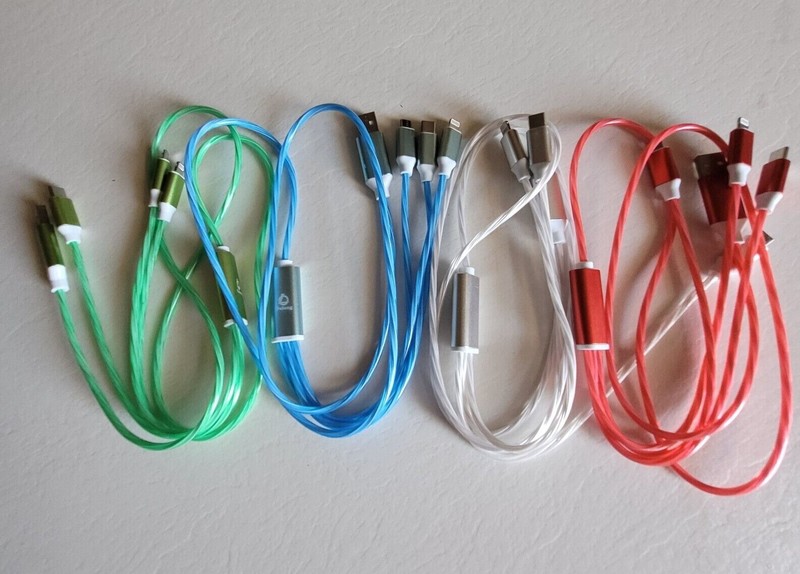 Light Up LED 3-in-1 Charging Cable Multi Phone Charger Android USB For iPhone