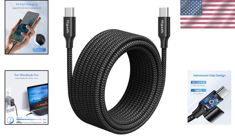 Heavy Duty 10ft USB-C to USB-C Cable - Rapid 60W Charging, Tangle-Free Design gallery