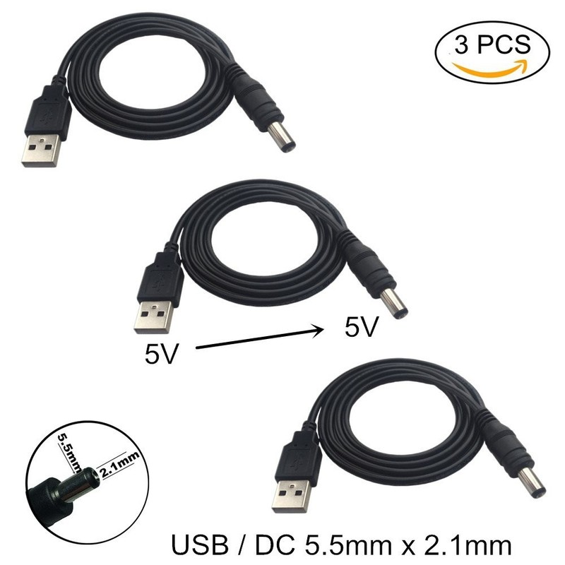 3 PCS 1m Extension Cable USB To DC 5V Male 5.5mm x 2.1mm Power Cord 3.3ft gallery
