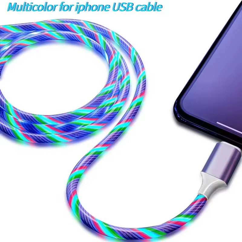 Glowing LED Light Cable 2.4A Fast Charging Neon Data Cord for iPhone 14 13 12 11