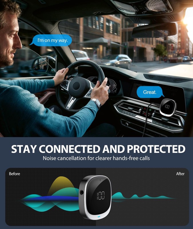 AUX Bluetooth Adapter for Car, [LED Screen] Bluetooth 5.3 Receiver for Speake... gallery