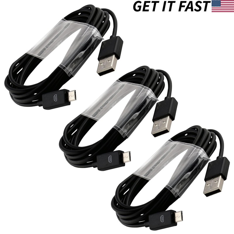 3pcs 6FT Micro-USB Charger Data Sync Cable for Samsung Motorola Nokia LG Black
