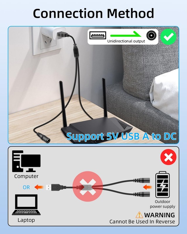 5V USB A to DC 5.5 x 2.5mm Splitter Power Cord 1 in to 2 Out, USB to Dual DC ... gallery