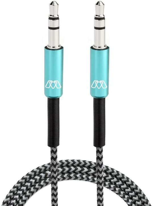 MOS Spring AUX 3.5mm Cable – Teal – 3ft – Aluminum, Braided Cable, Lifetime Wrty