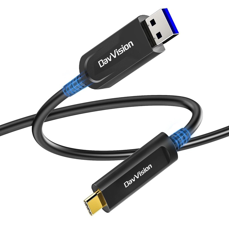 DavVision USB A to USB C Fiber Optic Cable 50 FT, 10Gbps USB 3.2