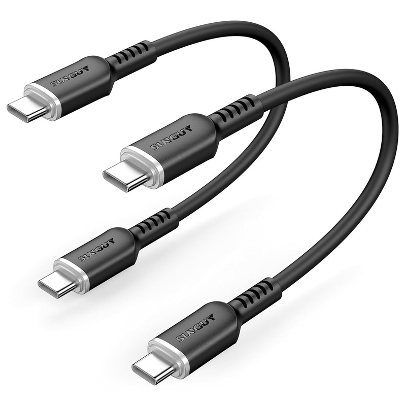 USB C to C Cable 1FT, 2Pack 100W Soft Silicone 1Ft+1Ft, Black