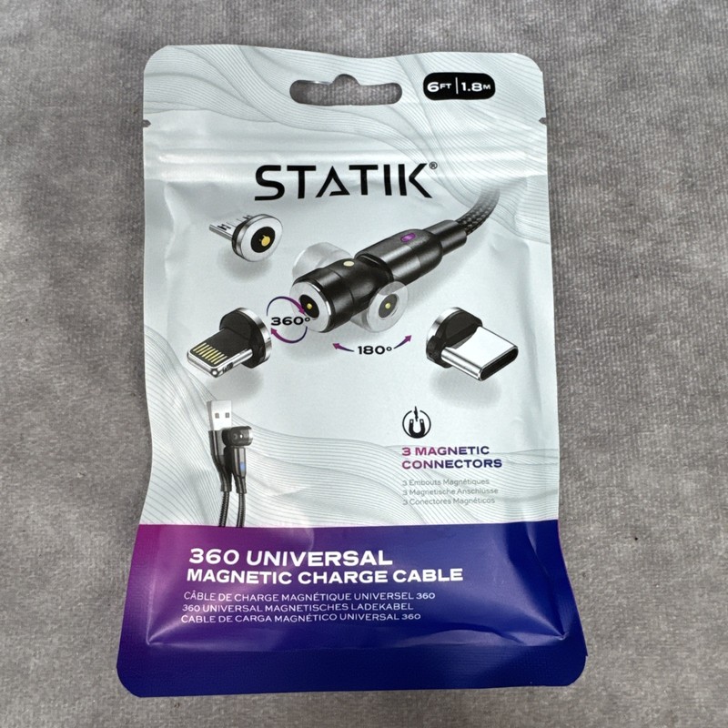 Statik 360 Magnetic Charging Cable – 3-1 Smart Rotating Charger with Micro 6ft