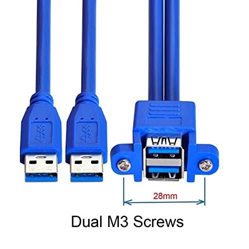 Combo Dual USB 3.0 Male To Stackable Female Extension Cable 50cm Screw Mount gallery