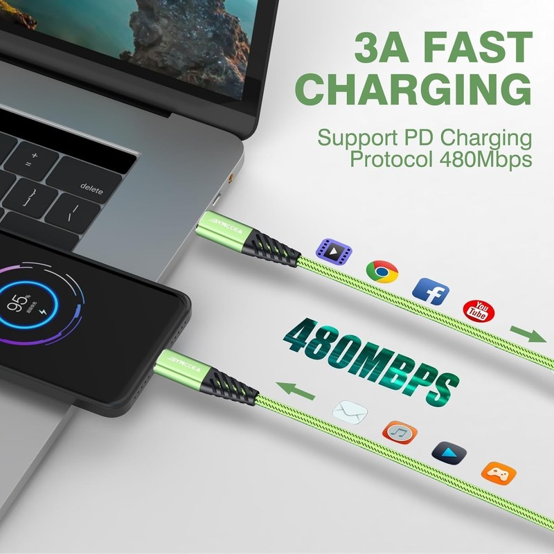 USB C to USB C Cable 4 Pack 10ft 60W Fast Charging Nylon Braided Cord gallery