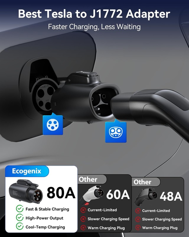 Ecogenix Tesla to J1772 Charger Adapter, Max 80A 250V for J1772 EVs Only, NAC... gallery
