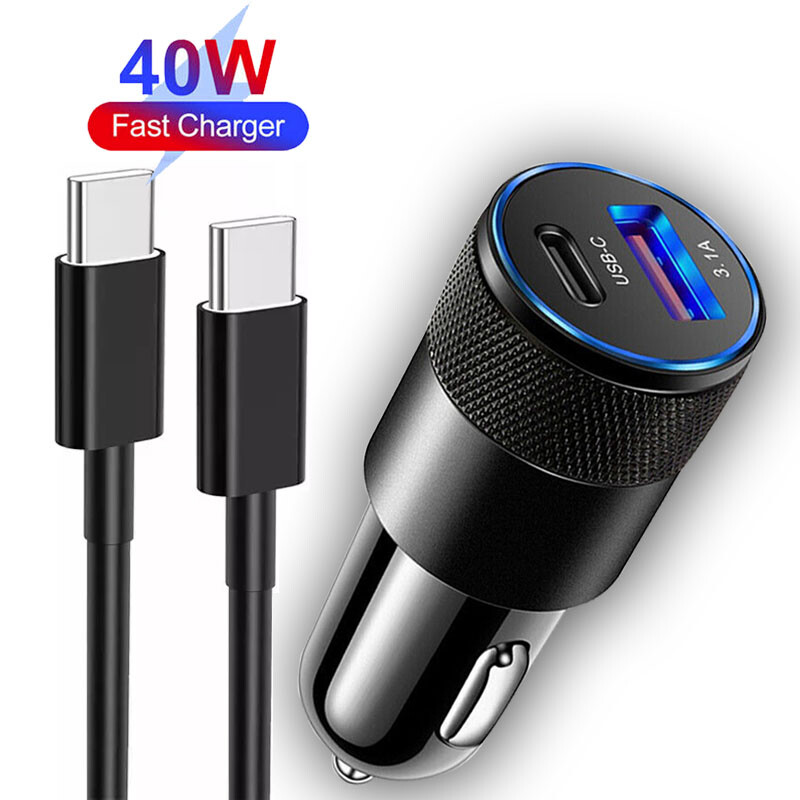 40W USB-C Fast Charging Car Charger Adapter For Samsung S24 Ultra S23 S22 S21+