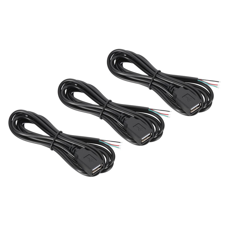 6.56Ft USB 2.0 Female to 4 Pin Bare Wire Pigtail Cable 3pcs 28AWG Data Power ...