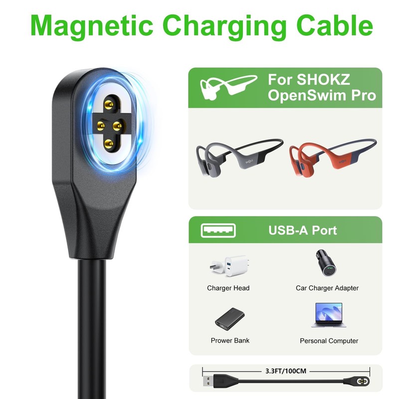 Charging Cable with SHOKZ OpenSwim S710,Open-Ear Headphones Magnetic USB 4-Pi... gallery